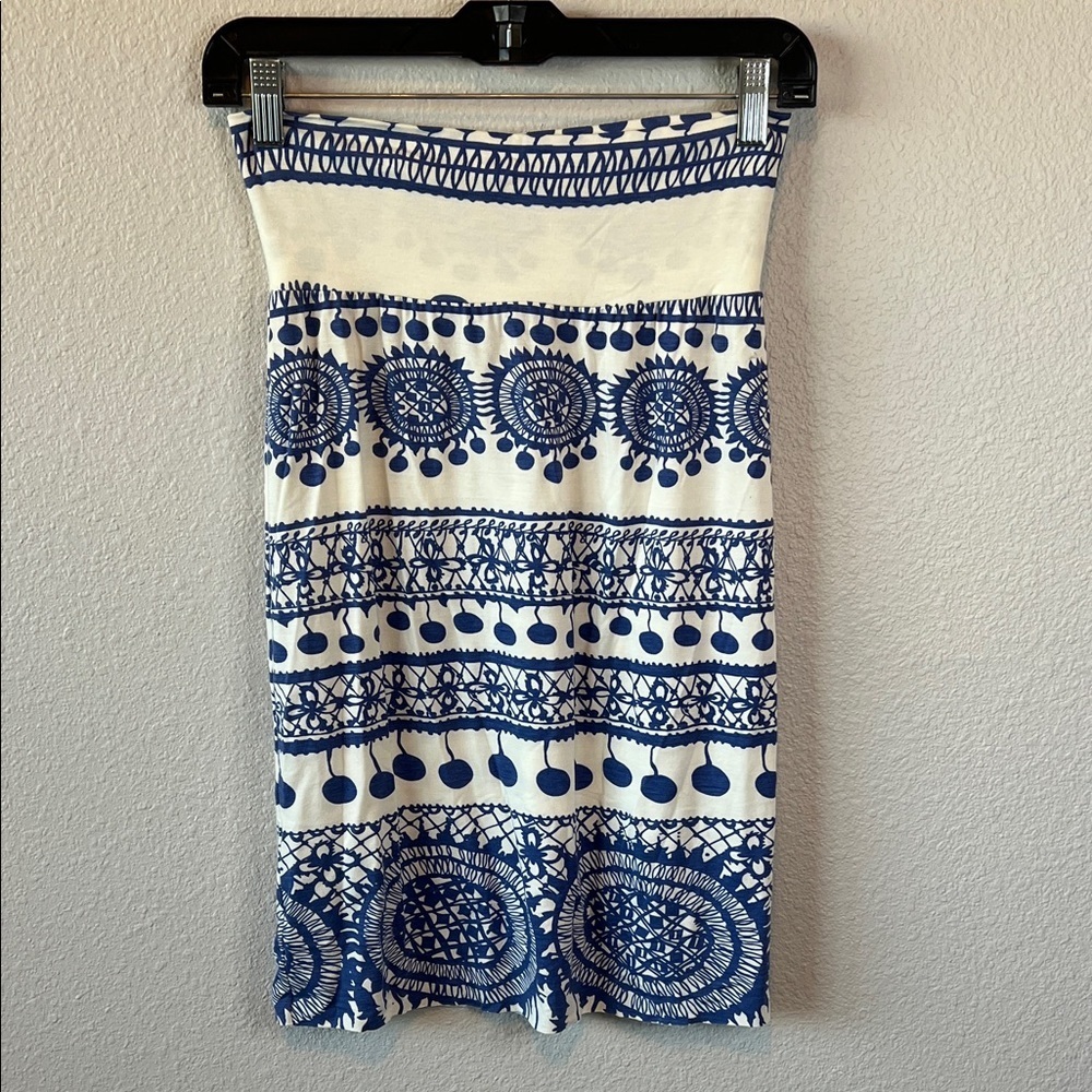 Rachel Pally Boho Medallion Print Pull On Stretch Skirt White/Blue Size XS